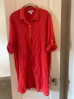 Draper James x Lands' End Coral Cotton Tunic Cover Up XL